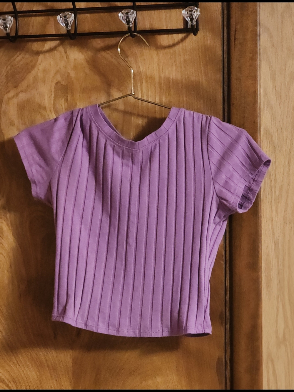 Ribbed Short Sleeve Crop Top - Mauve Pink - Picture 2 of 2